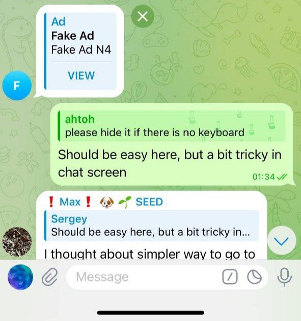 Telegram 正在其最新测试版中测试群组广告，每隔10 条信息就会显示新广告